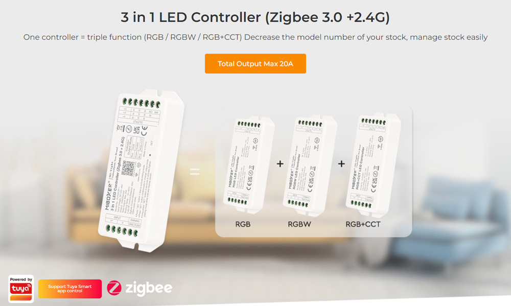 FUT037ZP+ 3 in 1 Zigbee 3.0 +2.4G RGBWW LED Controller
